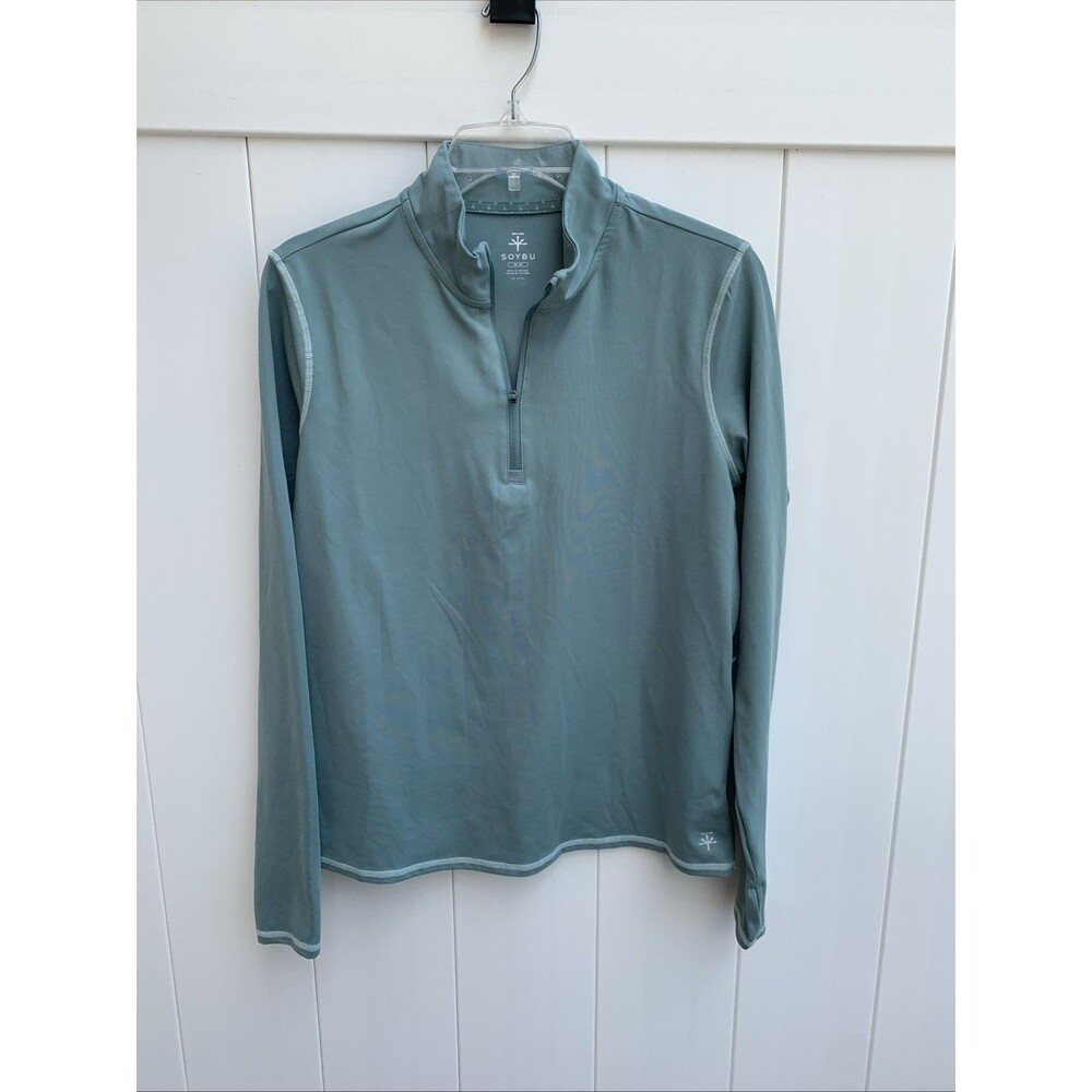 soybu women's long sleeve quarter zip green Sz medium